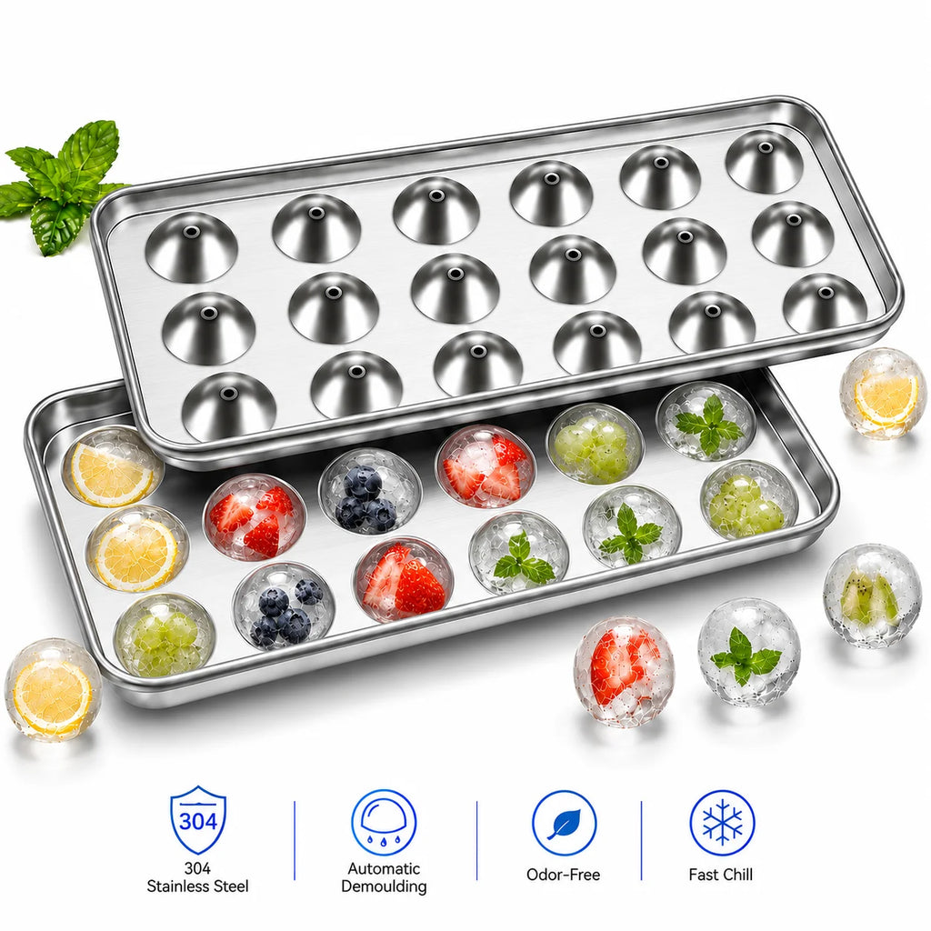 304 Stainless Steel Ice Sphere Maker – 18-Grid Round Ice Tray Ice Sphere Maker Axl