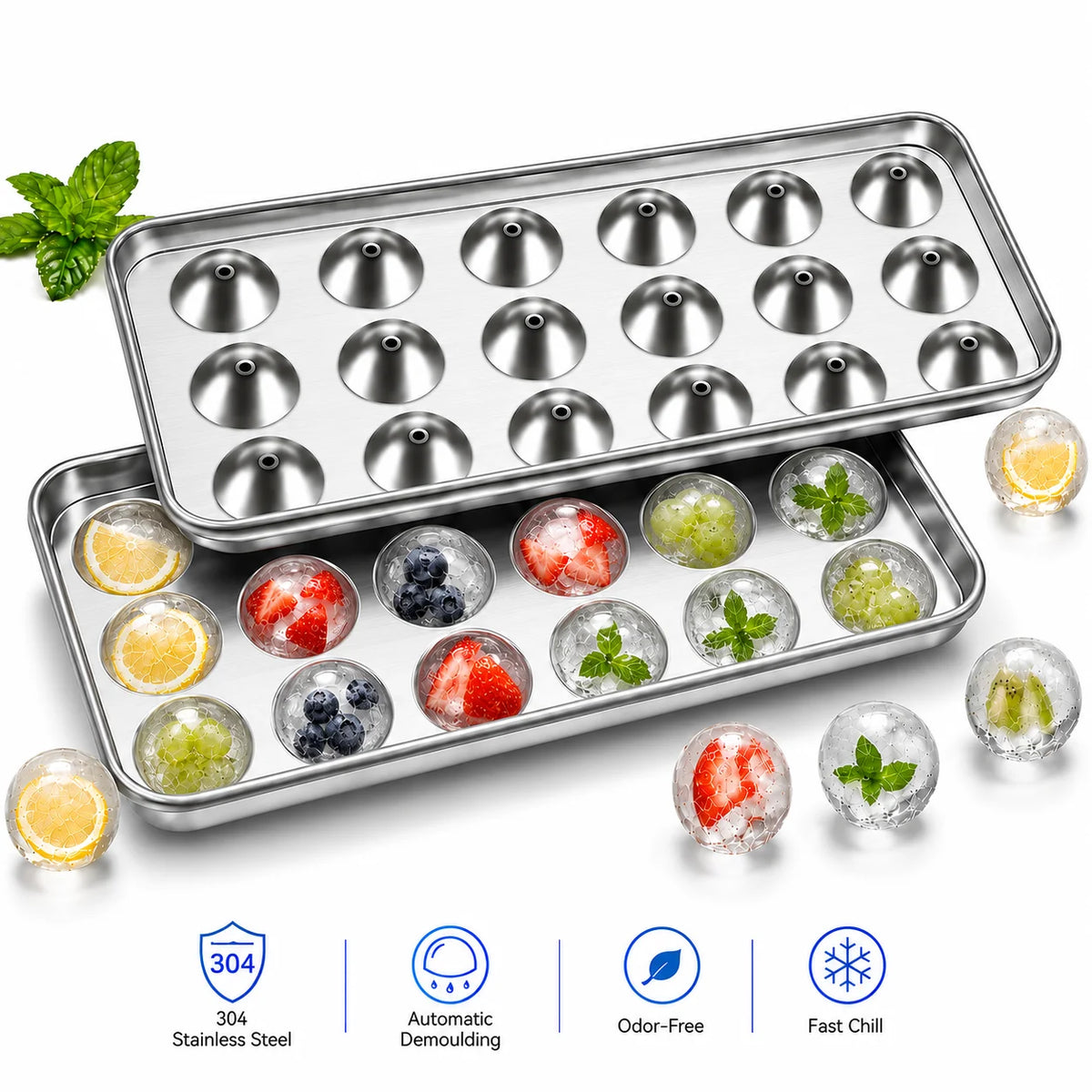 304 Stainless Steel Ice Sphere Maker – 18-Grid Round Ice Tray Ice Sphere Maker Axl