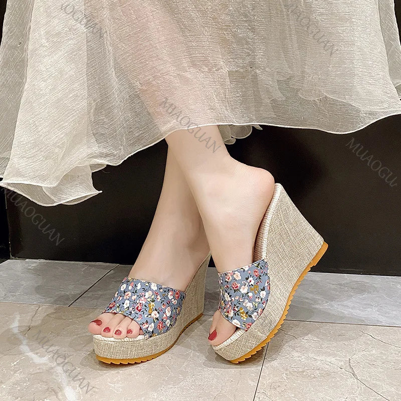 Women's Wedge Platform Sandals – Ethnic Print Roman Style Wedge Platform Sandals Axl Blue 38