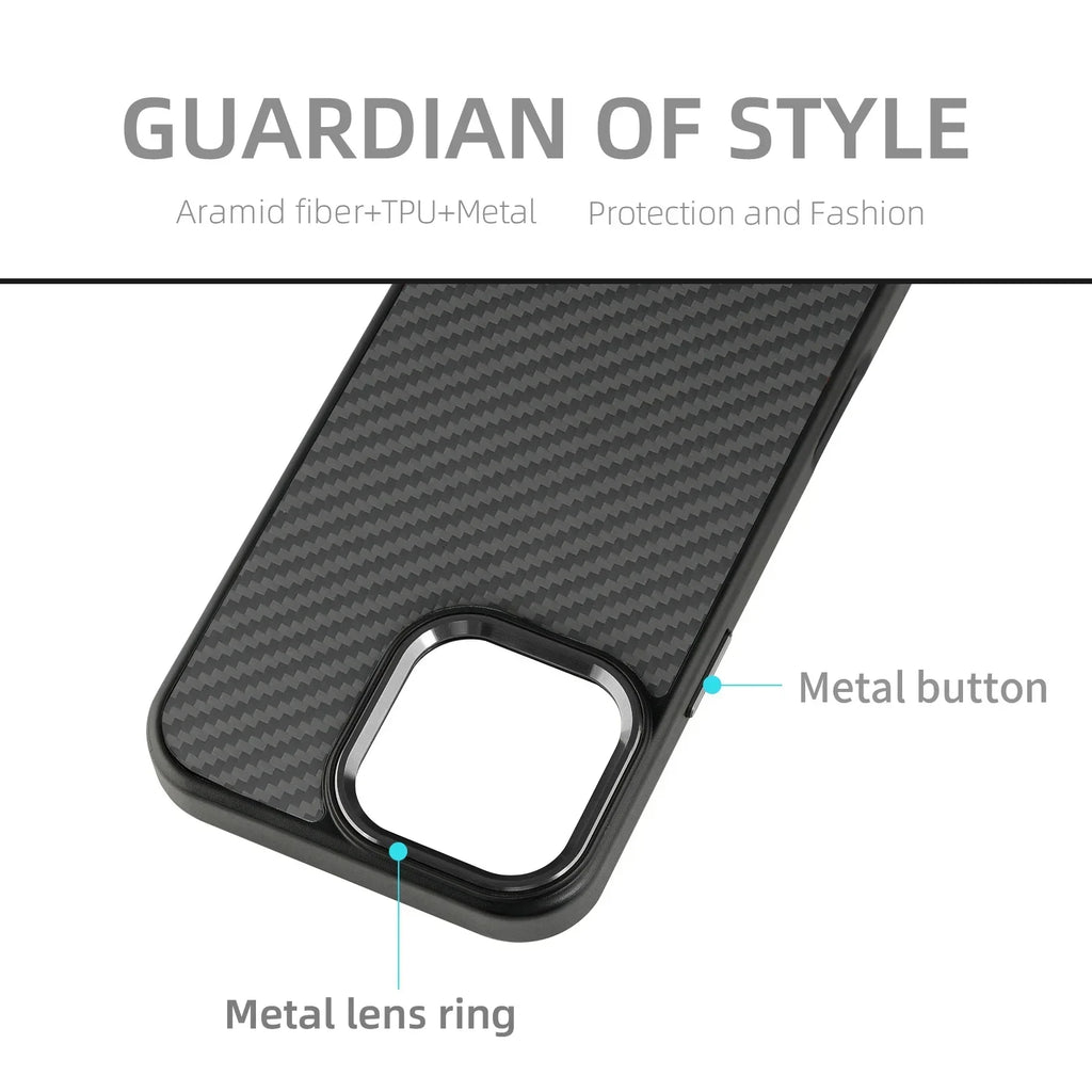 Carbon Fiber Armor iPhone Case – Metal Frame, Wireless Charging Phone Armor Case Axl