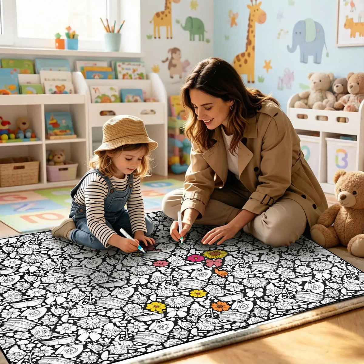 Coloring Blanket 150x115cm Washable Mat with 24 Markers DIY Coloring Blanket Axl