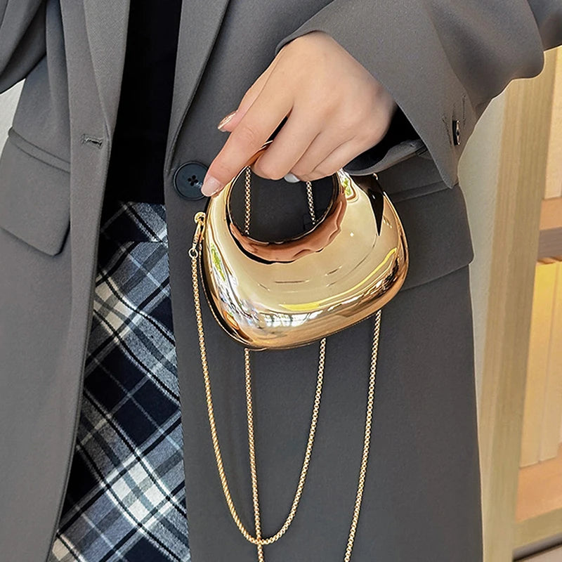 Women's Acrylic Half Moon Crossbody Bag – Metallic Chain Purse Crossbody Bag Axl