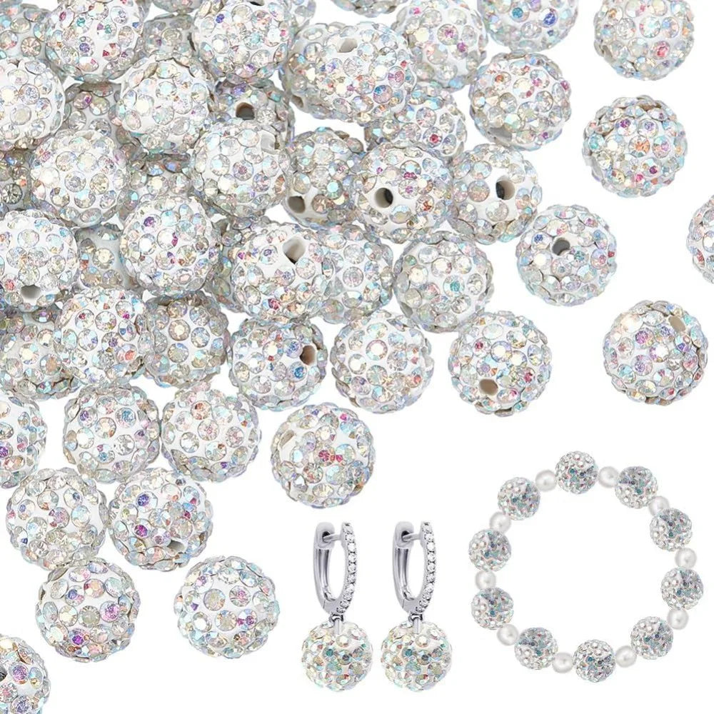 100 Pcs 10mm AB Rhinestone Pavé Clay Disco Ball Beads Jewelry Making Beads Axl AECH04-18875