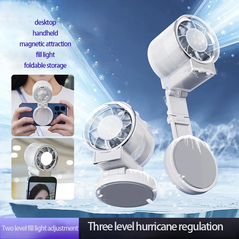 Foldable Magnetic Mini Fan – 3-Speed & LED Light | White Portable Mini Fan Axl