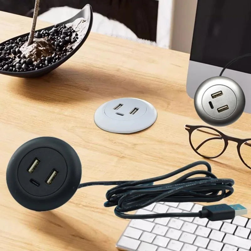 3-in-1 Embedded USB Hub – Desk Mounted USB-A & Type-C Charger Embedded USB Hub Axl