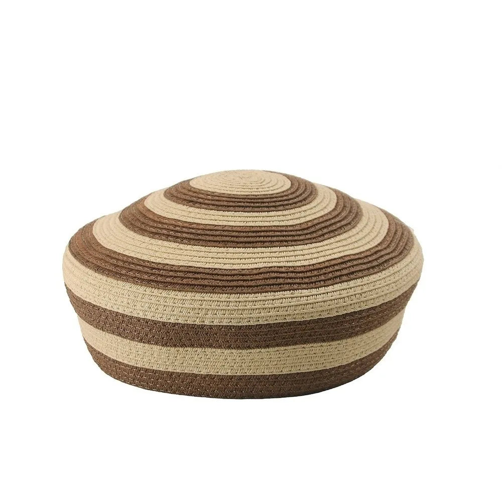 Women's Striped Paper Straw Dome Sun Hat – Lightweight & Elegant Straw Sun Hat Axl Coffee