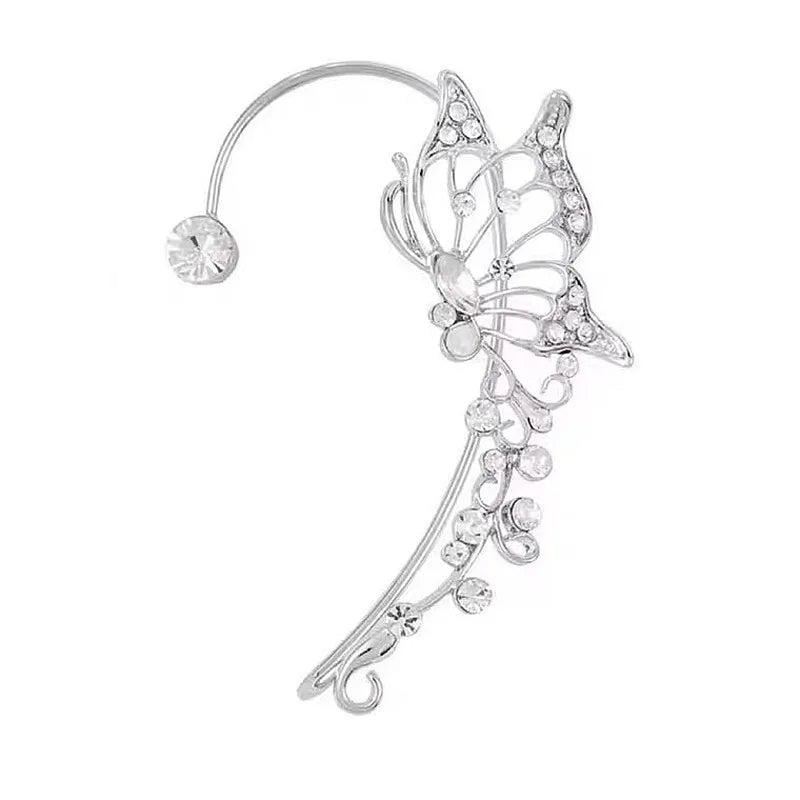 Crystal Butterfly Ear Cuff – No Piercing Clip Earring | Silver Clip-On Ear Cuff Axl