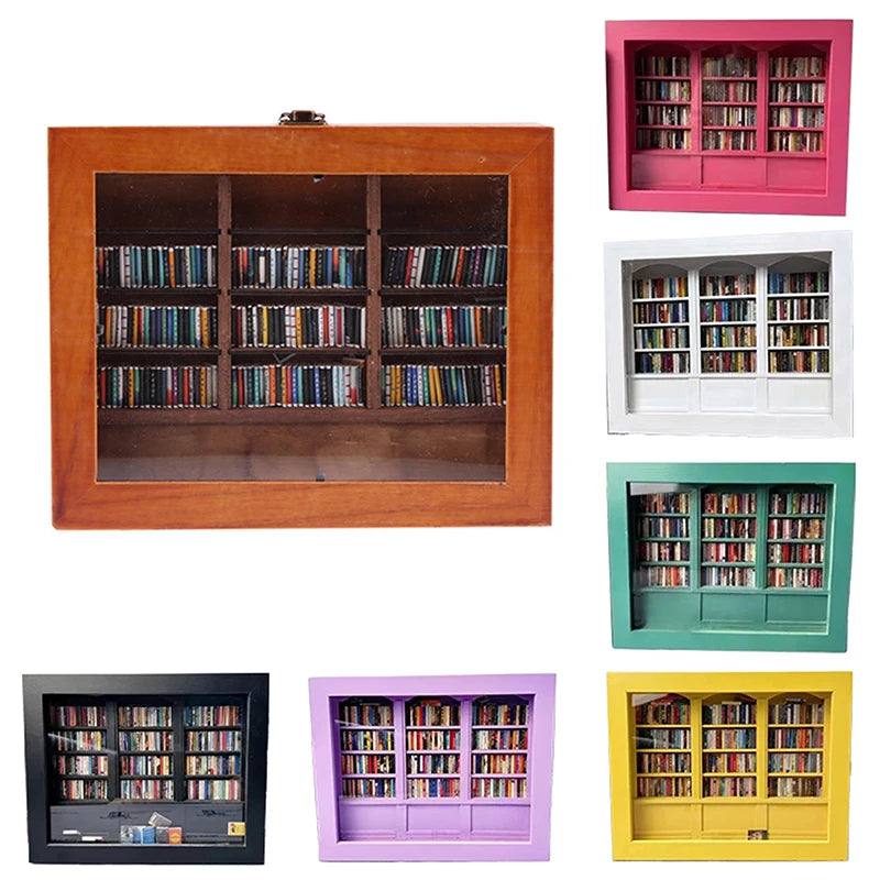 Miniature Wooden Bookshelf Ornament with 200 Mini Books Miniature Bookshelf Ornament Axl