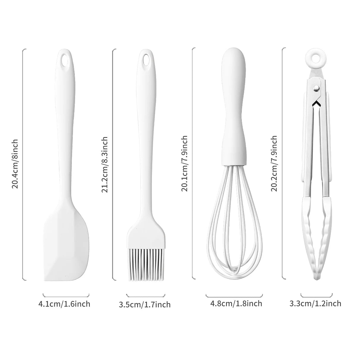 4-Piece Silicone Baking Set – Spatula, Whisk, Brush & Clip Silicone Baking Set Axl