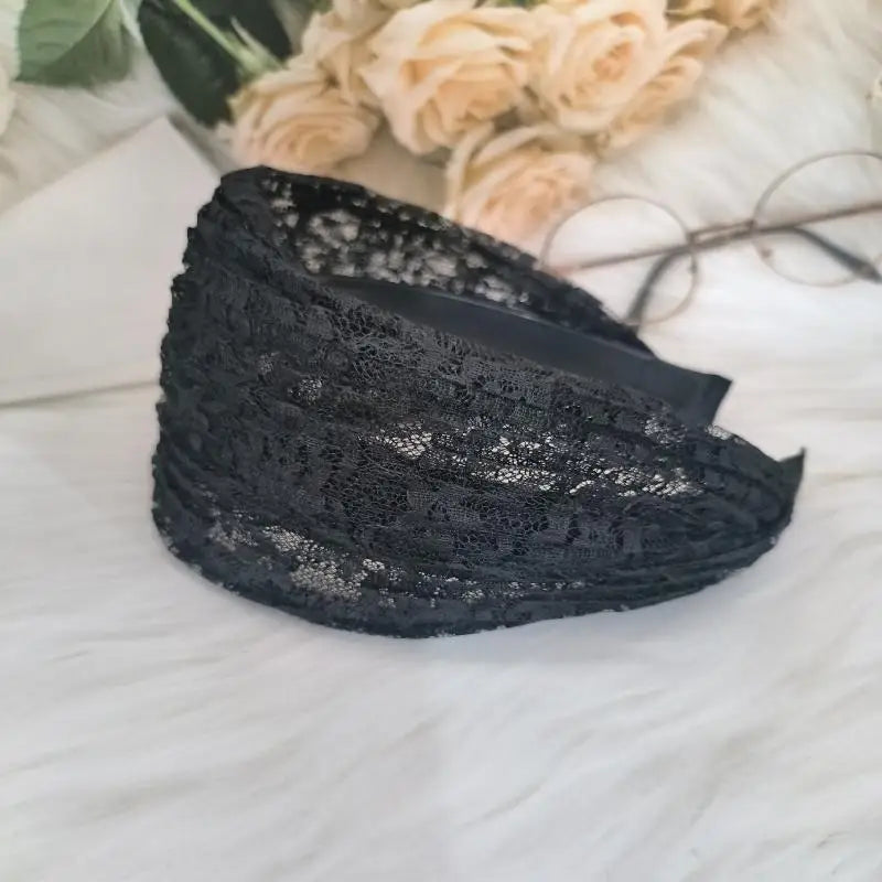 Flower Lace Mesh Wide Headband for Women – Korean Style Wide Lace Headband Axl