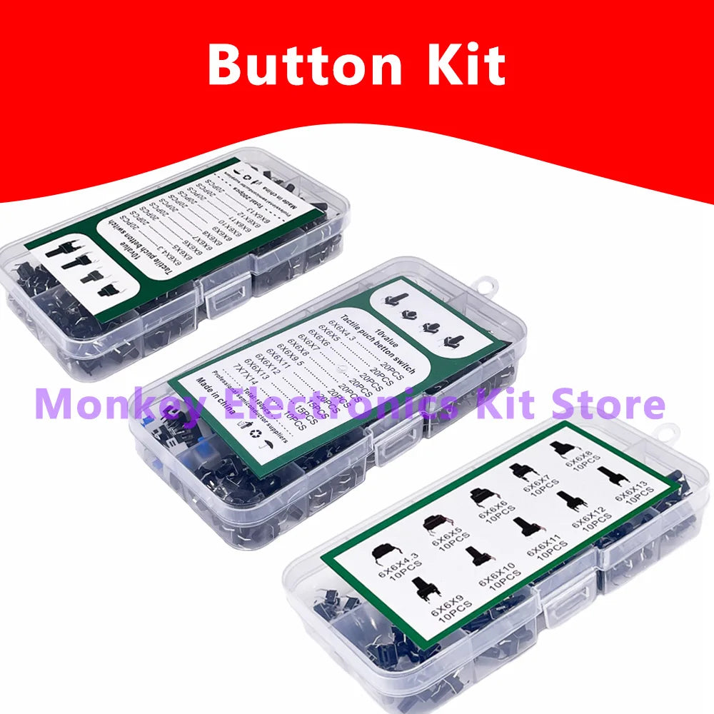 Push Button Switch Kit – 10 Types 100/180/200 Pcs Assortment Box Switch Assortment Kit Axl