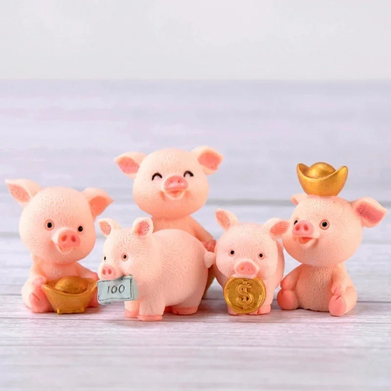 Mini Pig Family Resin Figurines – 5pc Miniature Garden Decor Miniature Resin Figurine Axl