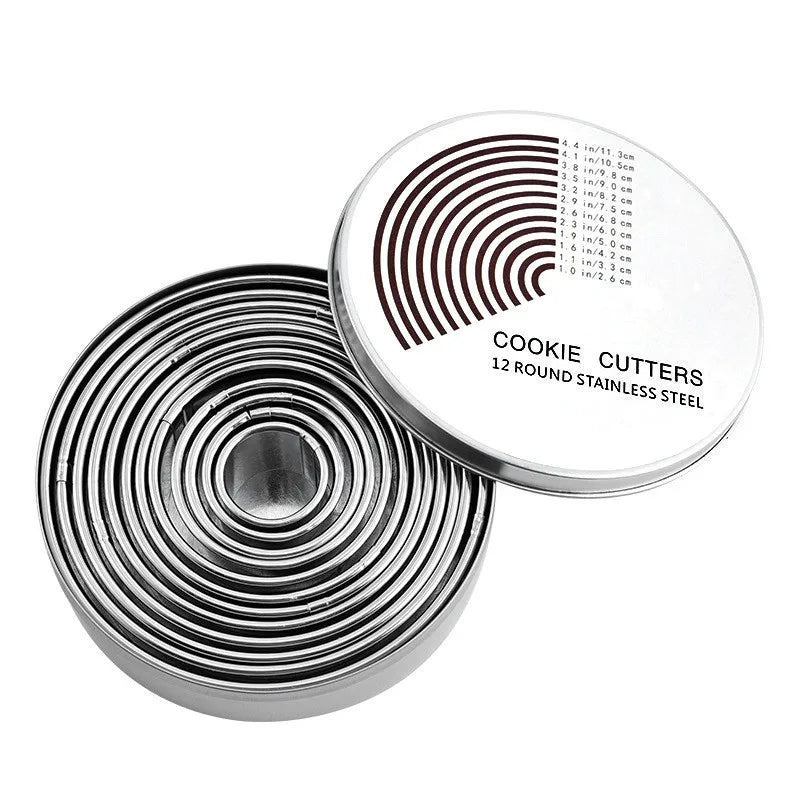 Stainless Steel Round Cookie Cutter Set – 11/12 Pc Baking Molds Cookie Cutter Set Axl 12pcs metal box Option7