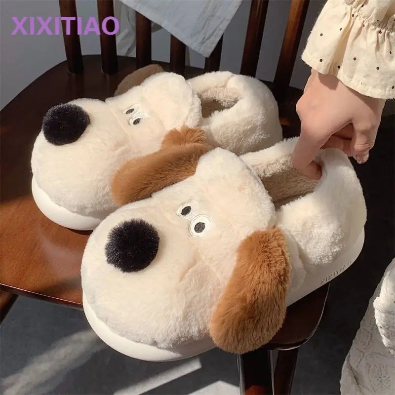 Fluffy Dog Slippers – Warm Furry Animal Slide Shoes for Women Fluffy Animal Slippers Axl
