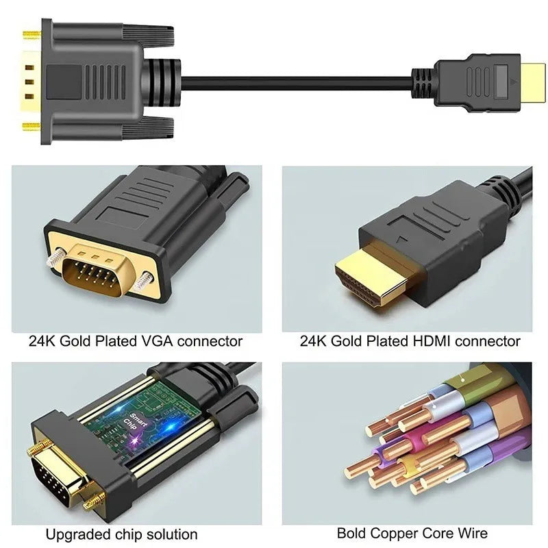 HDMI to VGA Cable Adapter 1080P 60Hz – Digital to Analog HDMI VGA Adapter Cable Axl