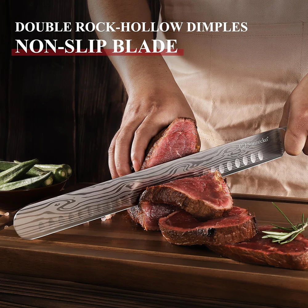 Sunnecko 12" Brisket Slicing Knife | High Carbon Steel & Pakkawood Brisket Slicing Knife Axl
