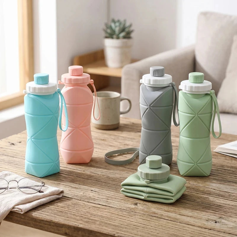 600ml Foldable Silicone Water Bottle – Leakproof & Portable Foldable Water Bottle Axl