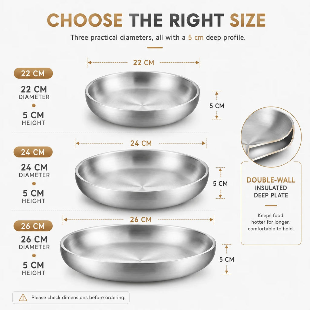 Double Wall Insulated Stainless Steel Dinner Plates | 3 Sizes Insulated Dinner Plate Axl