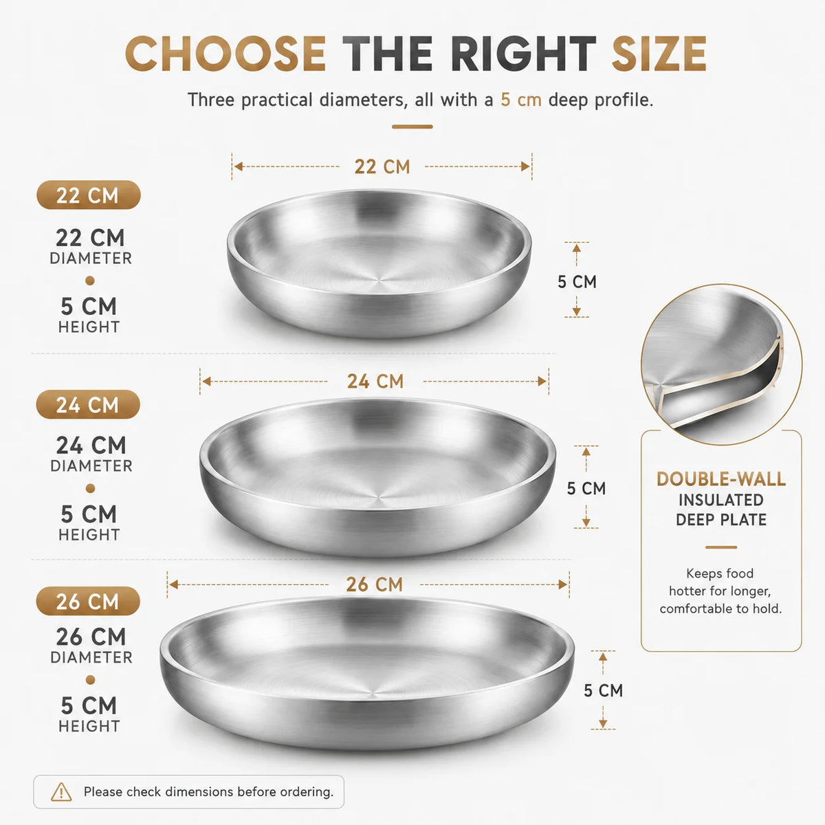 Double Wall Insulated Stainless Steel Dinner Plates | 3 Sizes Insulated Dinner Plate Axl