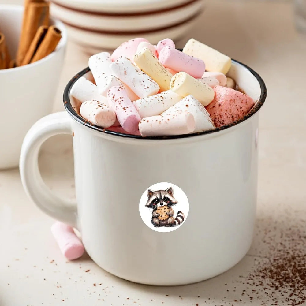 128 Pcs Raccoon Waterproof Cartoon Stickers – Round Dot Decals Cartoon Sticker Set Axl