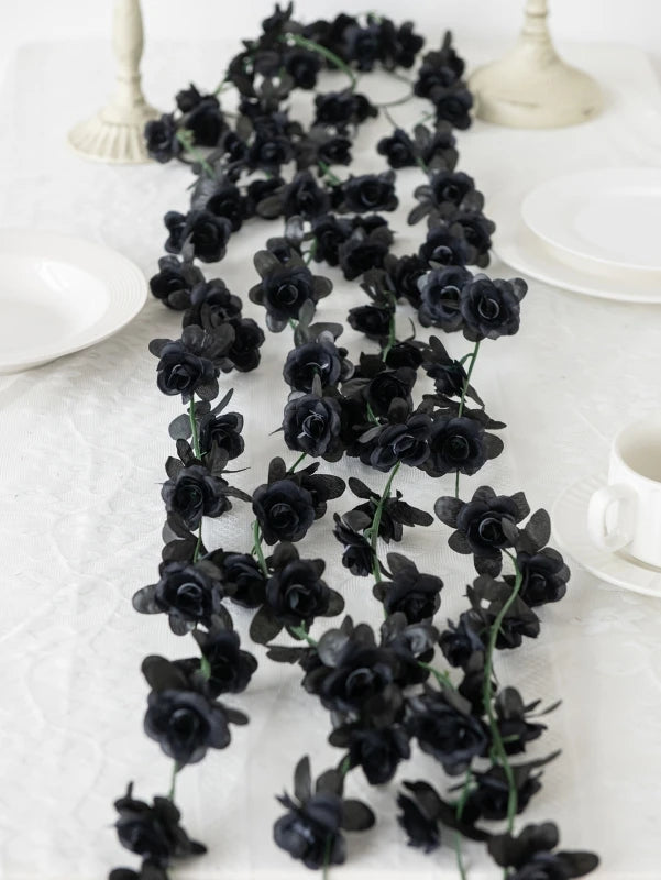 Rose Artificial Flower Vine Garland – Silk Wedding & Home Decor Artificial Flower Garland Axl black 1 pc