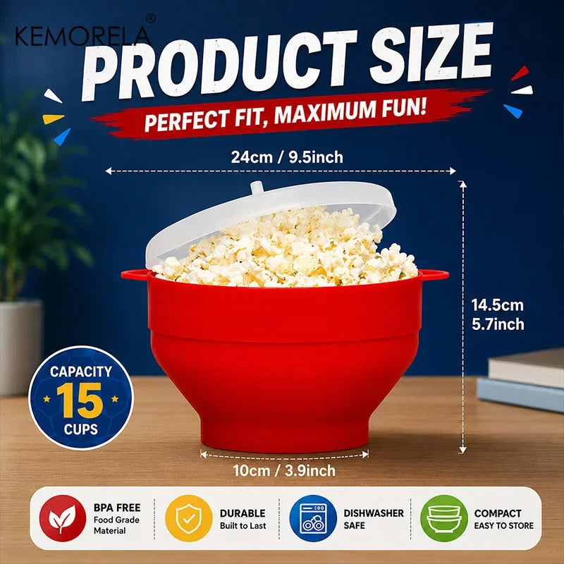 KEMORELA 3L Foldable Silicone Microwave Popcorn Maker | BPA-Free Microwave Popcorn Maker Axl