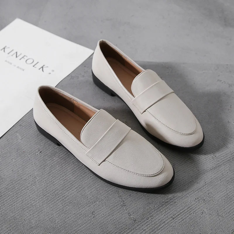 Women's Vintage British Loafers – Slip-On Flat Casual Shoes Women's Flat Loafers Axl apricot 36