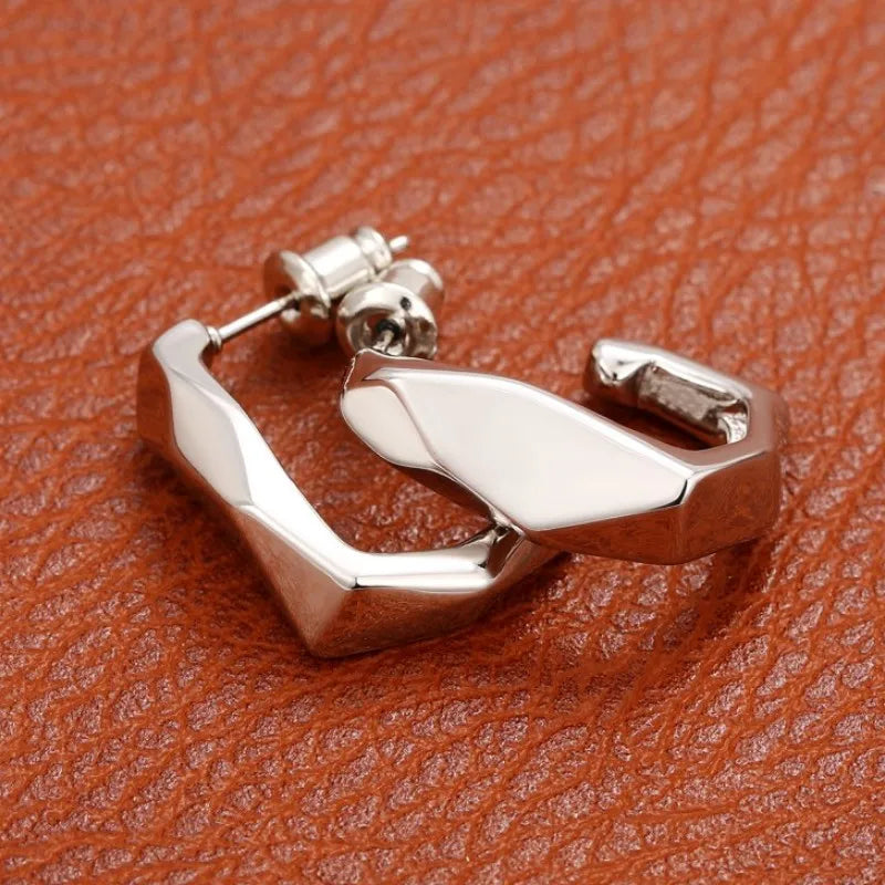 Huitan Silver Irregular Hoop Earrings – Geometric Fashion Jewelry Hoop Earrings Axl E2413