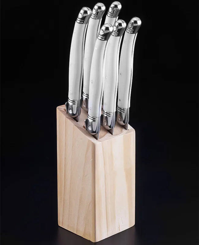 Laguiole-Style Steak Knife Set 6-Piece | Stainless Steel Cutlery Steak Knife Set Axl 6pcs White in base