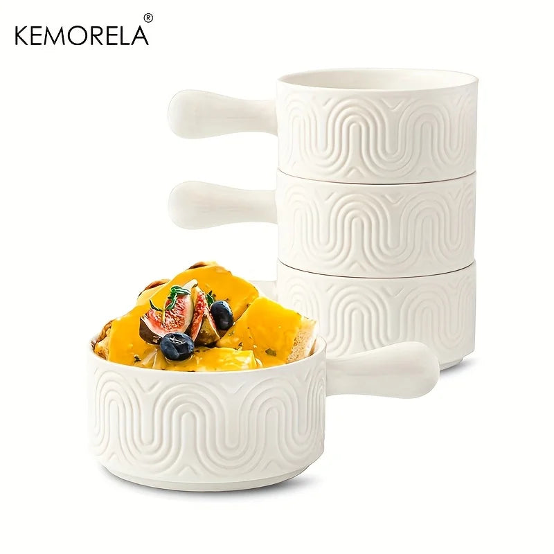 KEMORELA White Ceramic Handled Bowl – Embossed Soup Bowl Ceramic Soup Bowl Axl