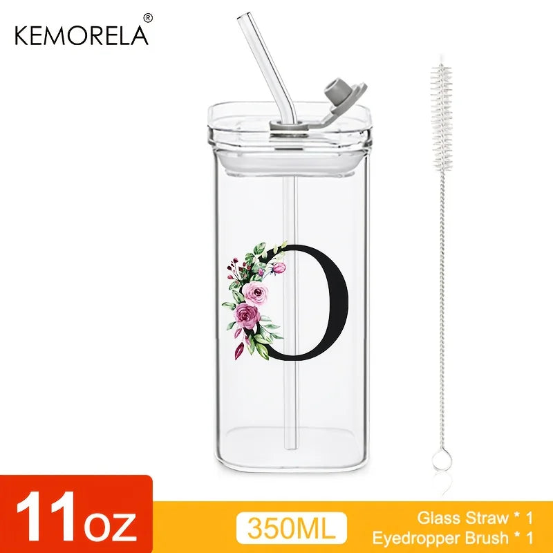 KEMORELA 300ml Letter-Shaped Glass Tumbler with Lid & Straw Glass Tumbler Axl O 300ML
