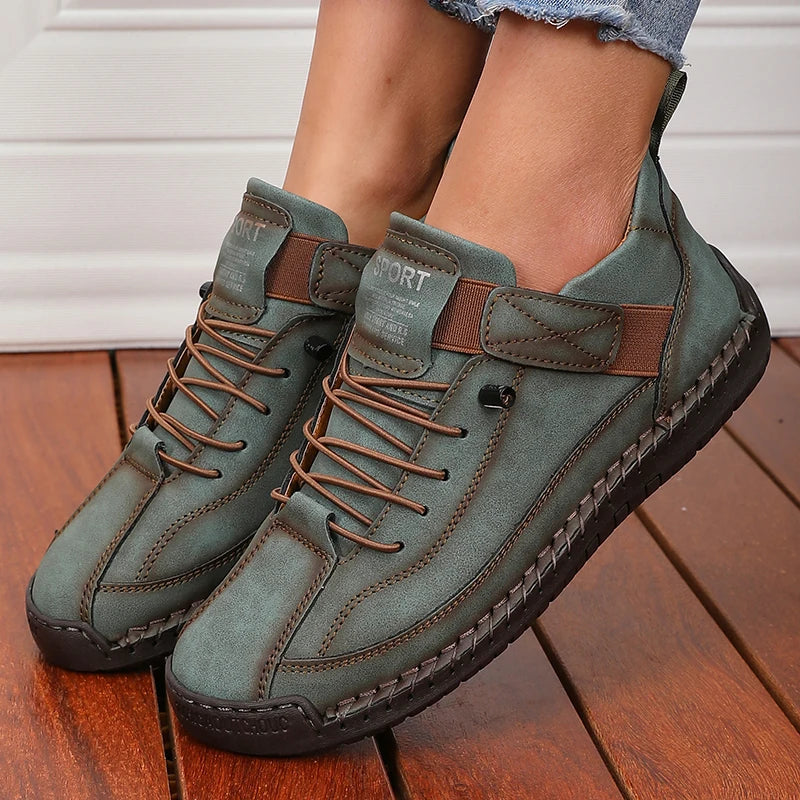 ZULIWAGN Women's Retro Ankle Boots – British Lace-Up Loafers Women's Ankle Boots Axl army green 37