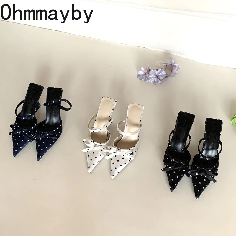 Women's Pointed Toe High Heel Mules | Butterfly-Knot Slides High Heel Mules Axl