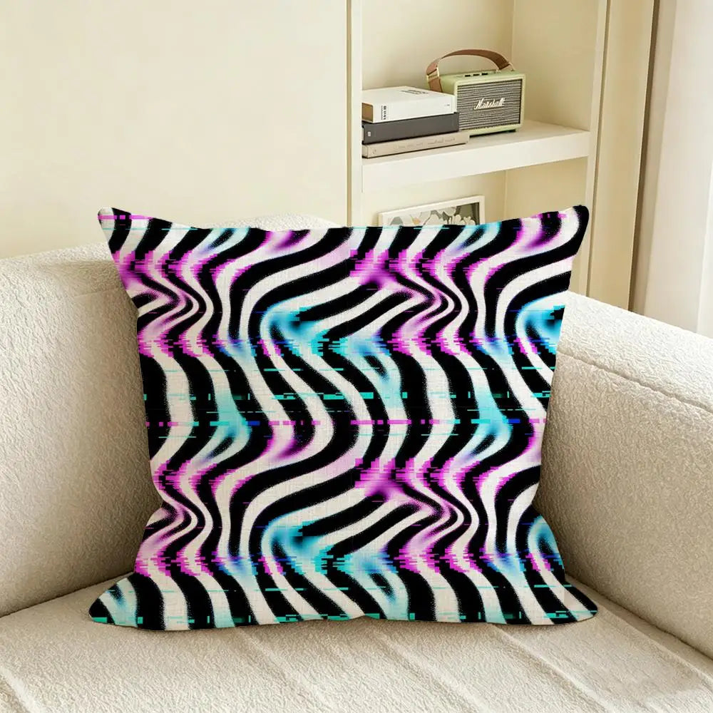 Zebra Print Linen Cushion Cover | Black & White Pillow Case Decorative Cushion Cover Axl White9 60X60cm