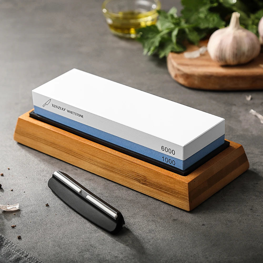 XINZUO 1000/6000 Grit Whetstone Knife Sharpener + Angle Guide Whetstone Sharpener Axl
