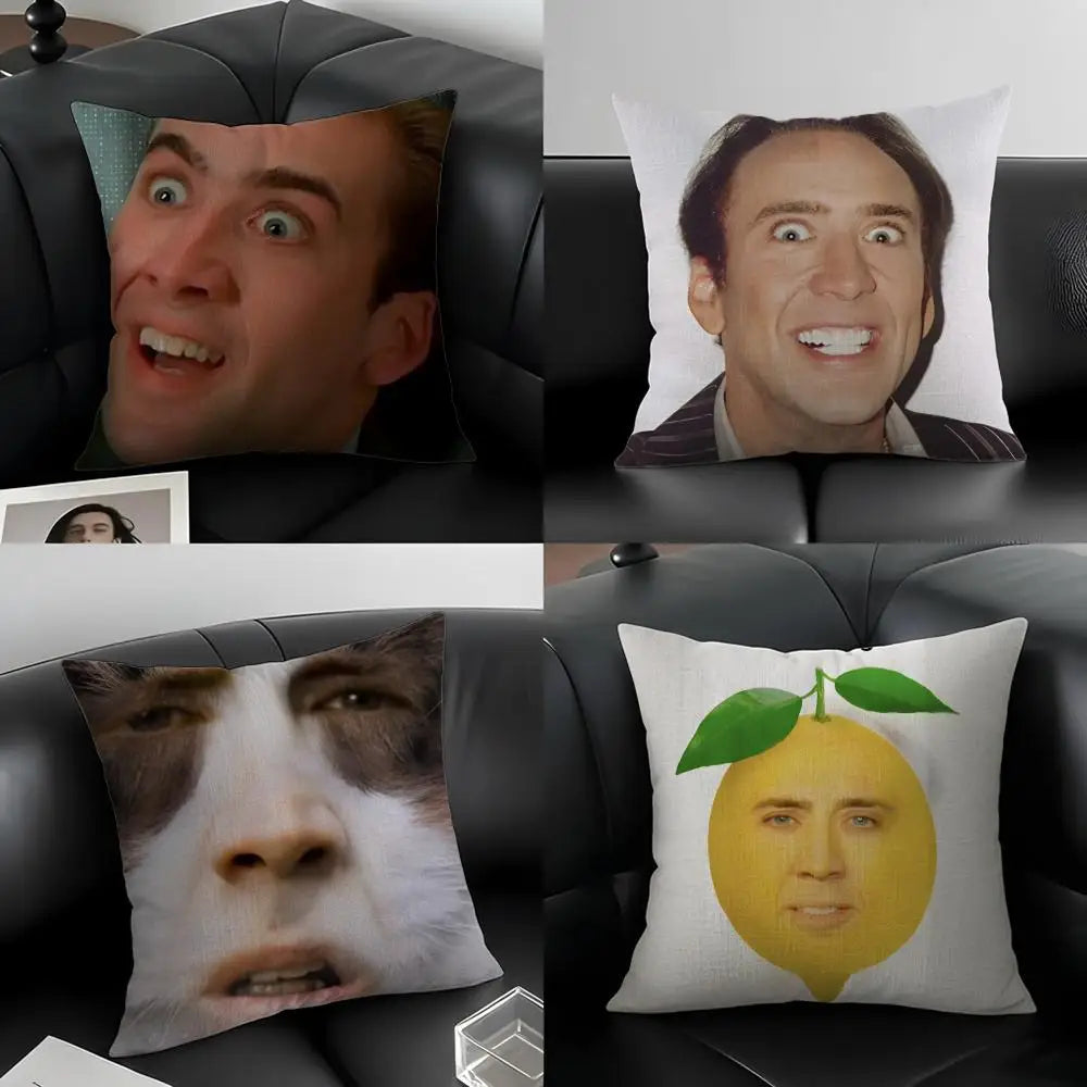 Nicolas Cage Linen Cushion Cover | Novelty Pillow Case Decor Novelty Cushion Cover Axl