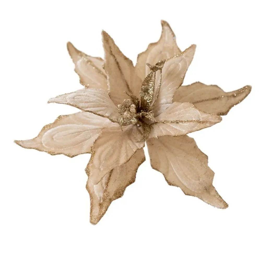 Glitter Poinsettia Artificial Christmas Flower Ornament 28cm Christmas Tree Ornament Axl Light Gold