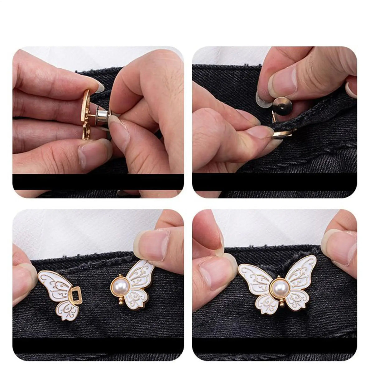 Butterfly Waist Tightener Clips – No-Sew Adjustable Button 8pc Clothing Adjuster Clips Axl