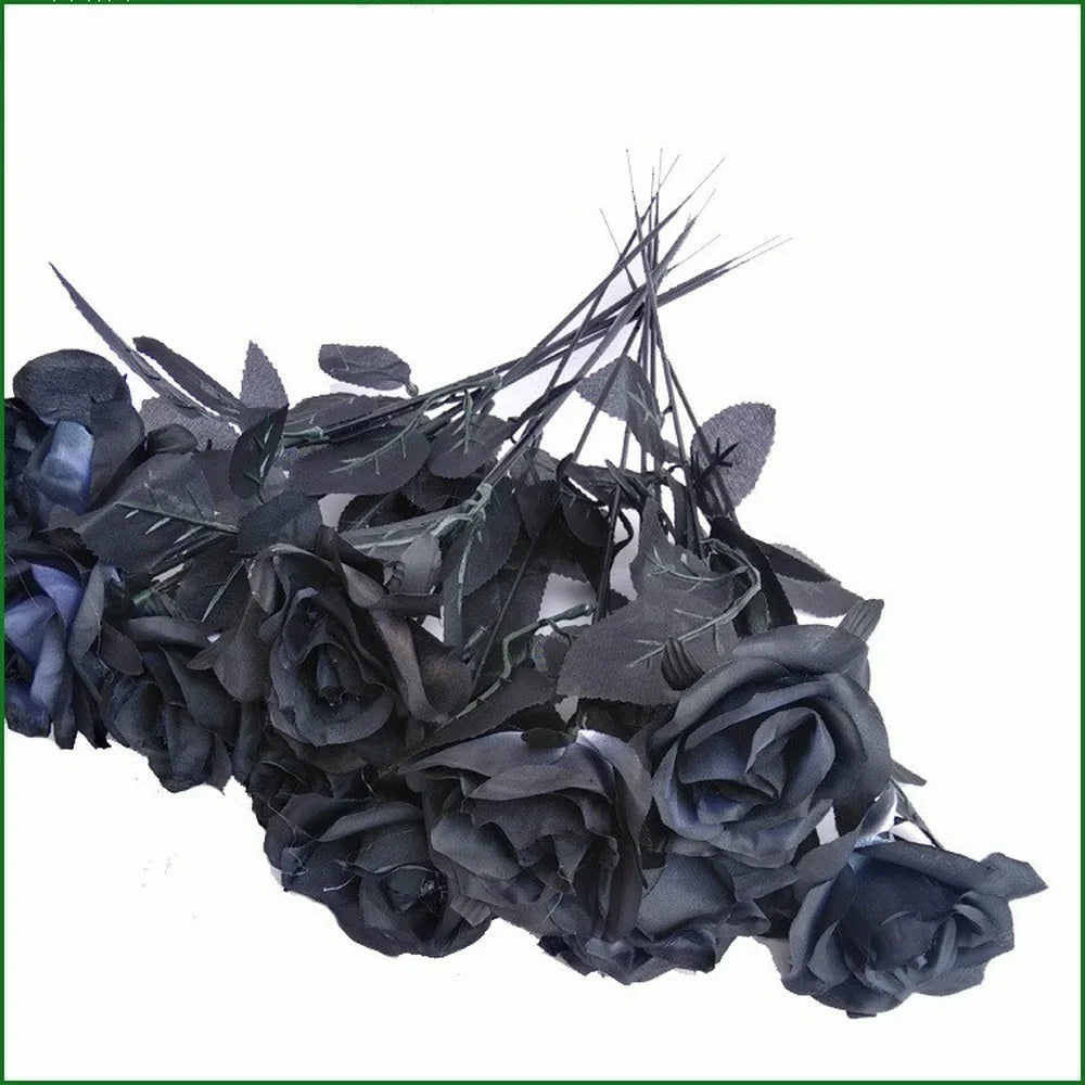Black Artificial Roses Set of 5 – Gothic Halloween Wedding Decor Artificial Flowers Axl