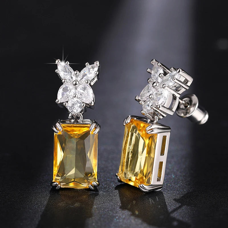 Huitan Yellow Cubic Zirconia Dangle Earrings | Bridal Party Dangle Earrings Axl