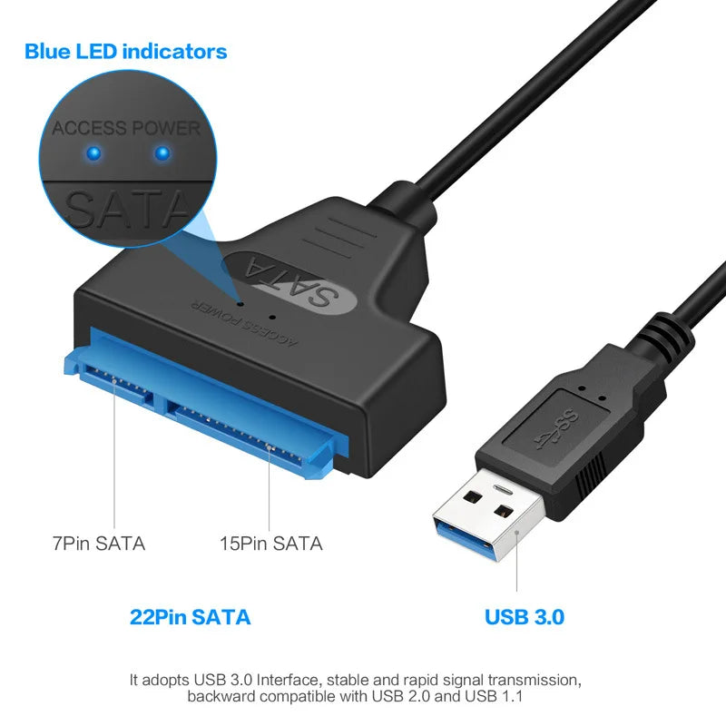 SATA to USB 3.0 Adapter Cable – 6 Gbps for 2.5" HDD & SSD SATA USB Adapter Cable Axl