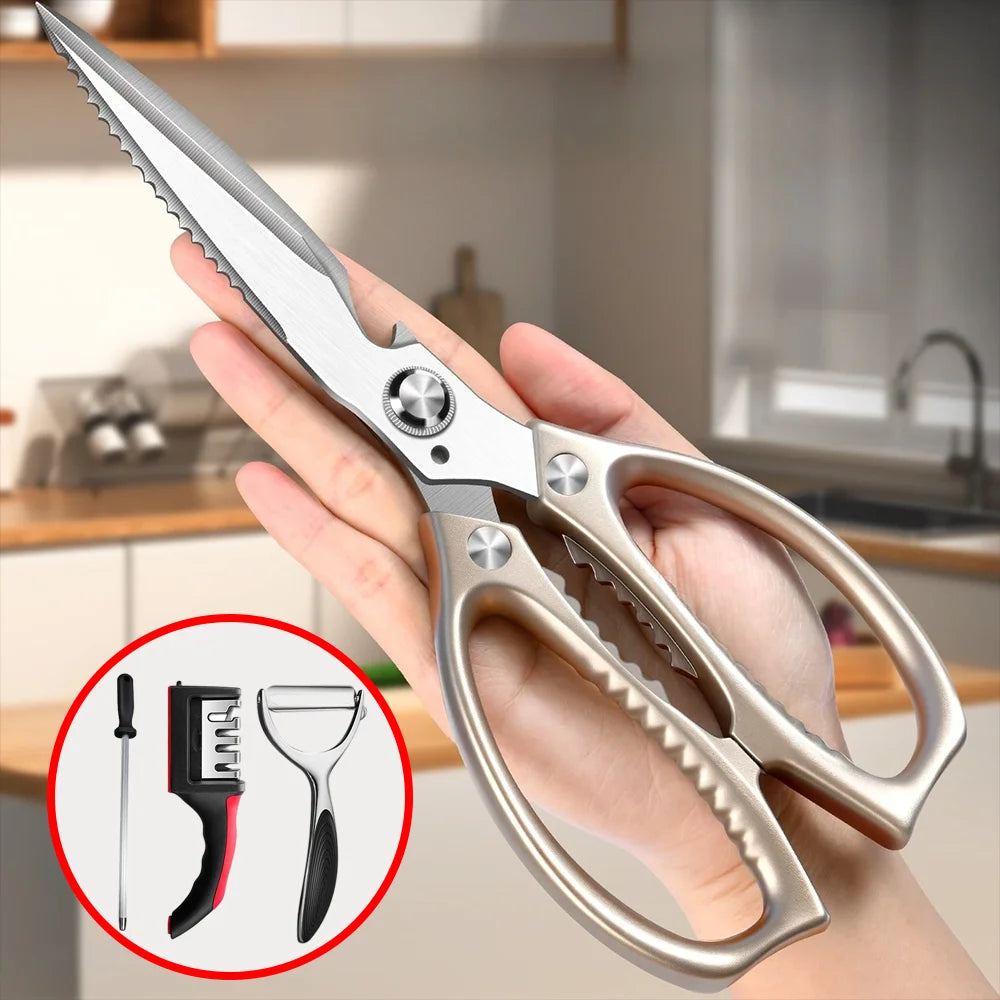 2-Piece Stainless Steel Kitchen Scissors Set – Extended Blade Kitchen Scissors Set Axl