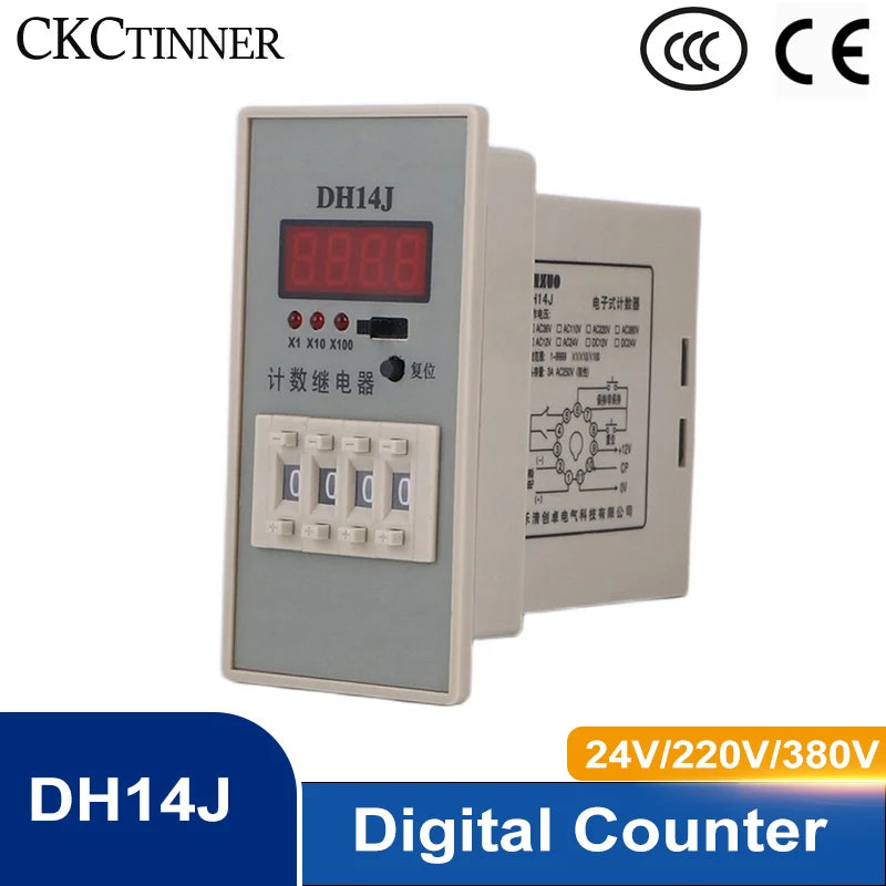 DH14J Programmable Counter Relay 1-9999 Digital Display 11-Pin Counter Relay Axl 380VAC