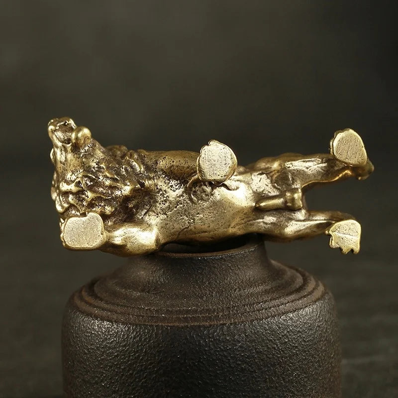 Antique Bronze Lion Statue – Solid Copper Brass Miniature Figure Decorative Figurine Axl