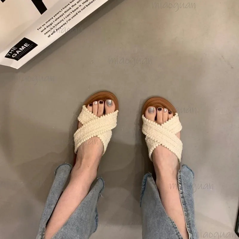 Women's Lace Cross-Strap Wedge Slides – Summer Sandals Wedge Slide Sandals Axl