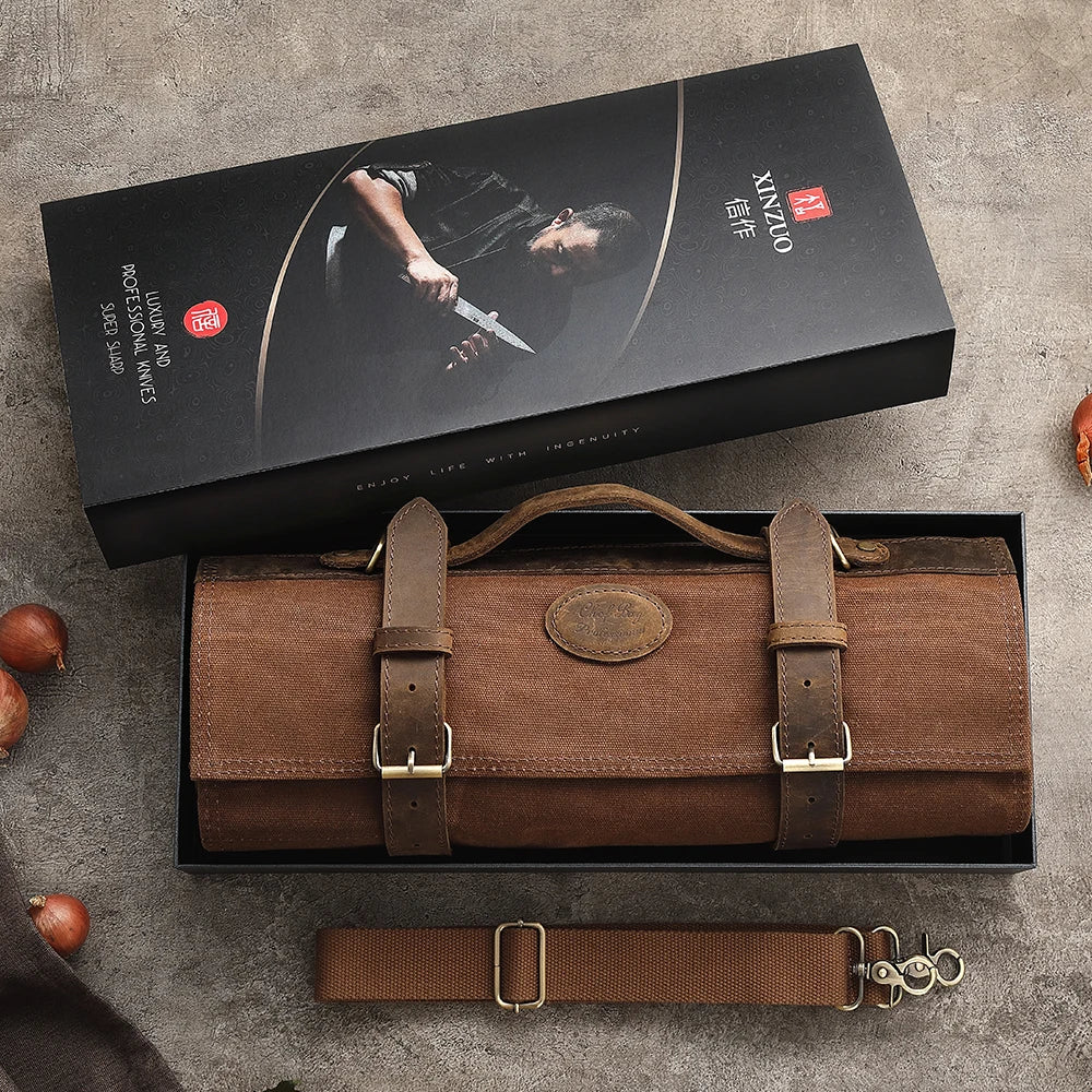 XINZUO 12-Slot Canvas Chef Knife Roll Bag | 2 Zipper Pockets Knife Roll Bag Axl