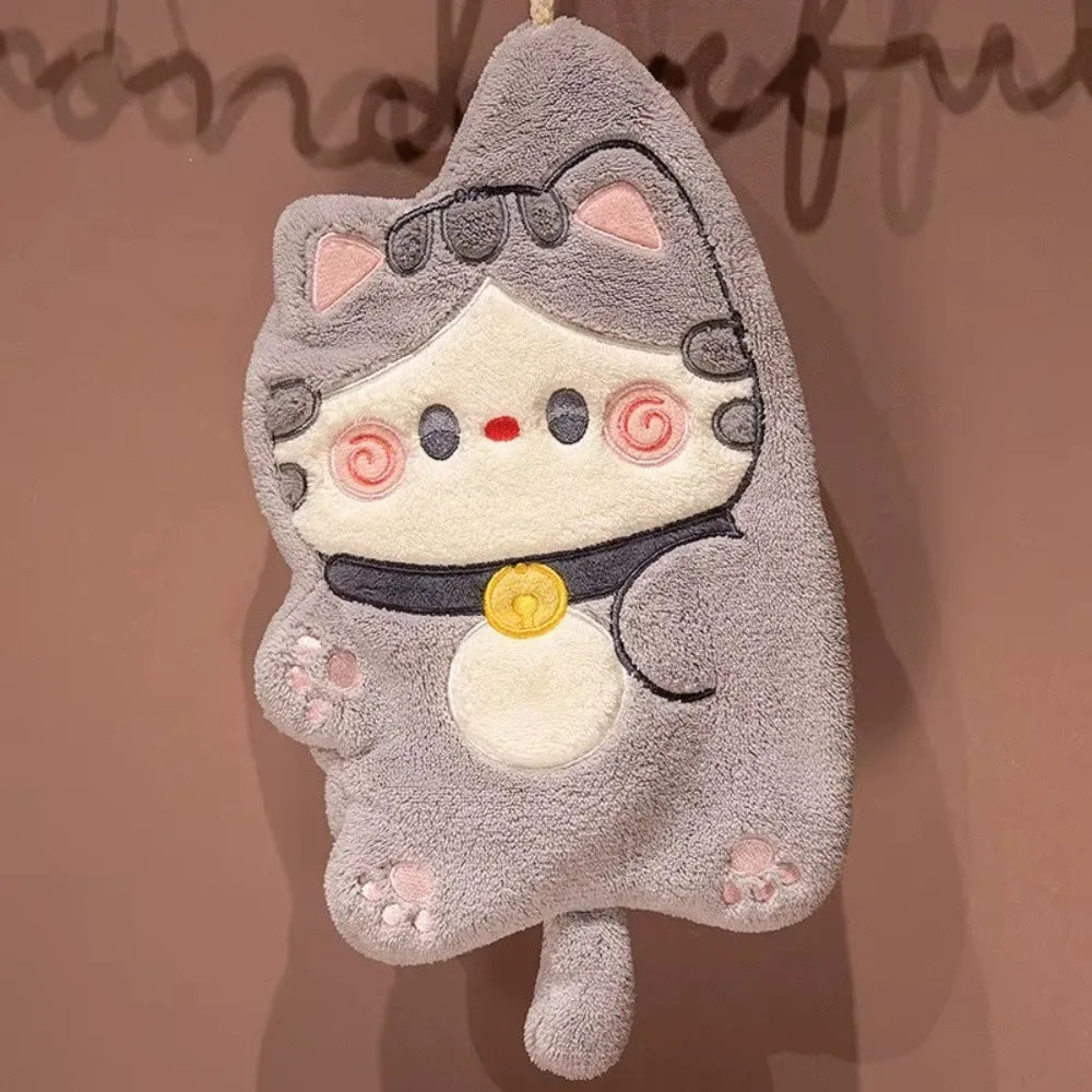 Cartoon Cat Coral Velvet Hand Towel – Quick Dry Kitchen & Bath Hand Towel Axl