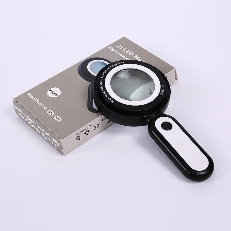 Dual Lens LED Magnifying Glass 10X 30X – Handheld Magnifier LED Magnifying Glass Axl