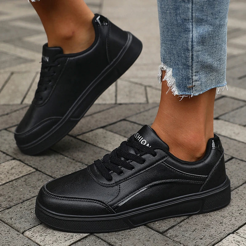 AZGB Women's Black Low Top Sneakers – Lace-Up Casual Shoes Women's Sneakers Axl