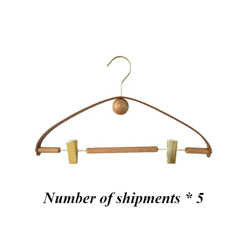 Nordic Beech Wood Hangers – Non-Slip Clothing Rack (5 Pack) Wooden Clothes Hangers Axl Pants Clip x5